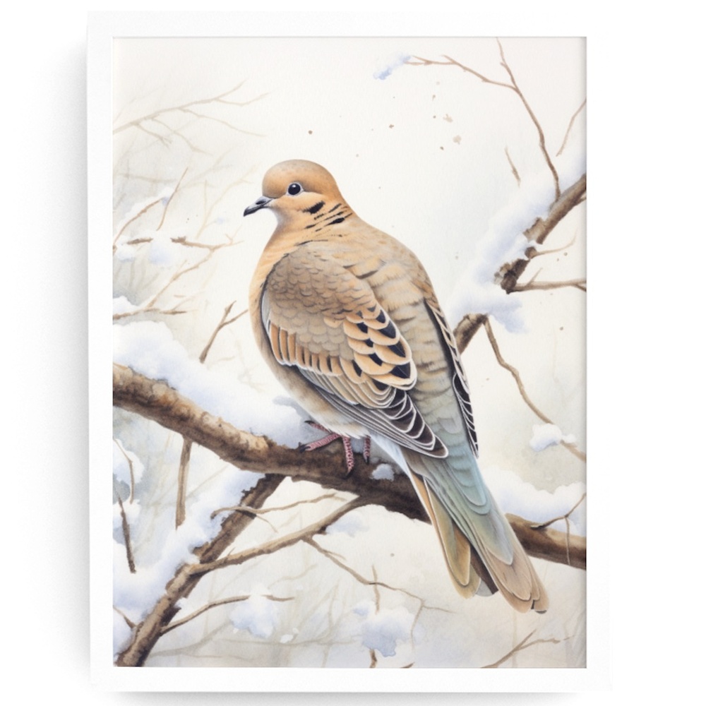 Watercolor Mourning Dove Bird Portrait Wall Art Illustration Print Unframed